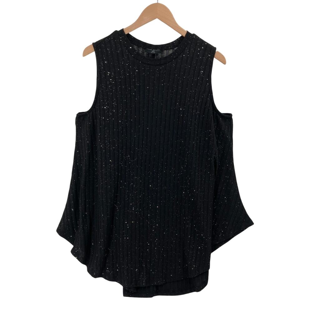 Lane Bryant Womens 18/20 Plus Black Sparkle Ribbed Sleeveless Tunic Tank Top